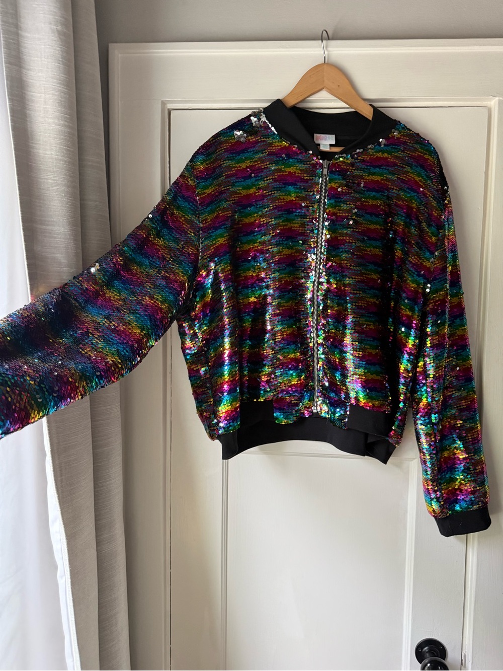 ✨ Multicolor Sequin Bomber Jacket Stevie Y2K Pride Concert Rave Women’s Size XXL - Picture 14 of 15